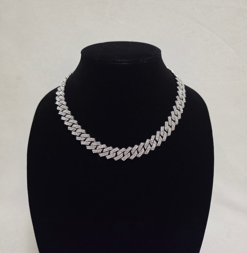 Iced Out Cuban Link Chain Necklace Silver Tone Rhinestone Choker